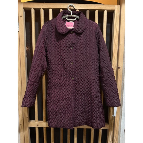 Kate Spade New York Jackets & Blazers - Kate Spade New York Women Jacket Size L Burgundy Quilted MISSING BOTTOM BUTTON